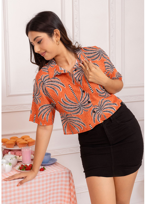ARLA PRINTED ORANGE CROP TOP